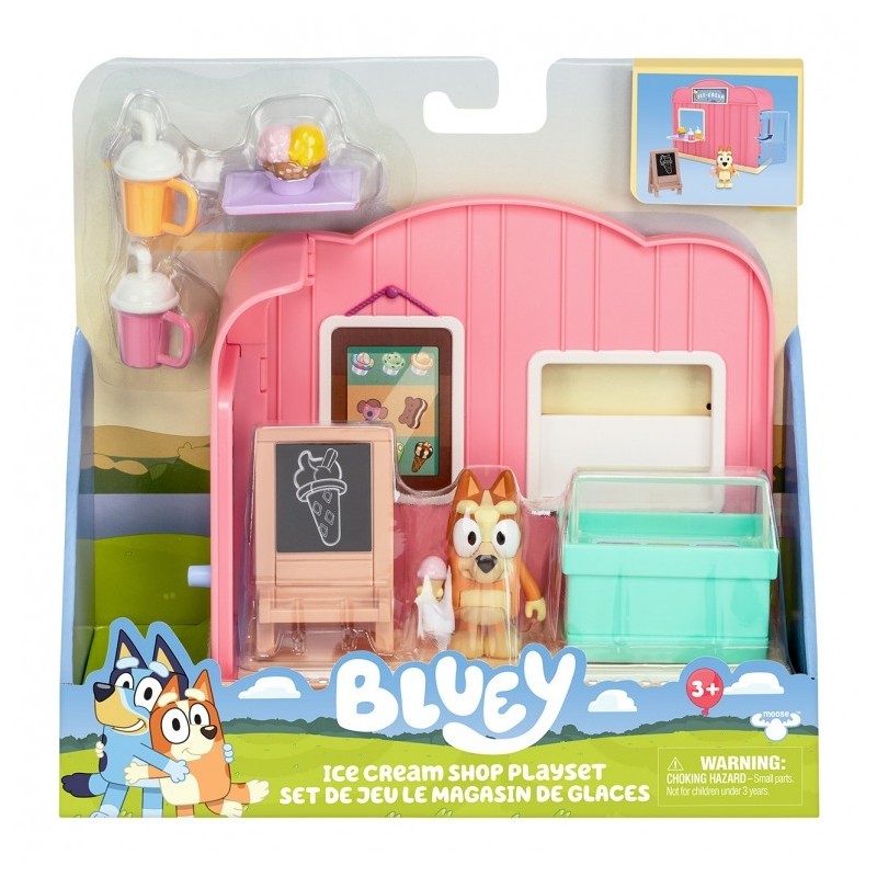 Set de juegos de la tienda de helados de Bluey ICE CREAM SHOP. Incluye una fiura articulada de Bingo y accesorios edad +3 años