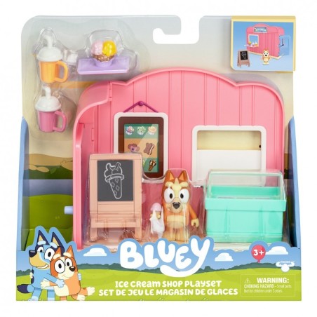 Set de juegos de la tienda de helados de Bluey ICE CREAM SHOP. Incluye una fiura articulada de Bingo y accesorios edad +3 años