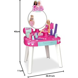 Barbie Tocador con luz y sonido con 12 accesorios, edad +3 años no incluye muñeca. 30x11x40cm