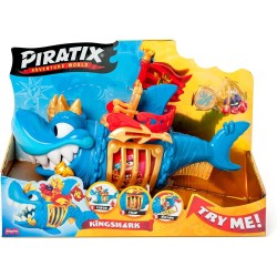PIRATIX ADVENTURE WORLD King Shark– Tiburón articulado, con una Jaula para capturar a los Piratix rivales.