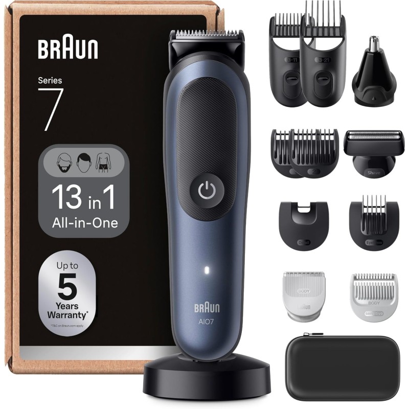 Braun Recortadora AIO7565, 13en1 Para Barba, Pelo, Orejas, Nariz y Cuerpo, 14 Longitudes, 120 Min De Autonomía