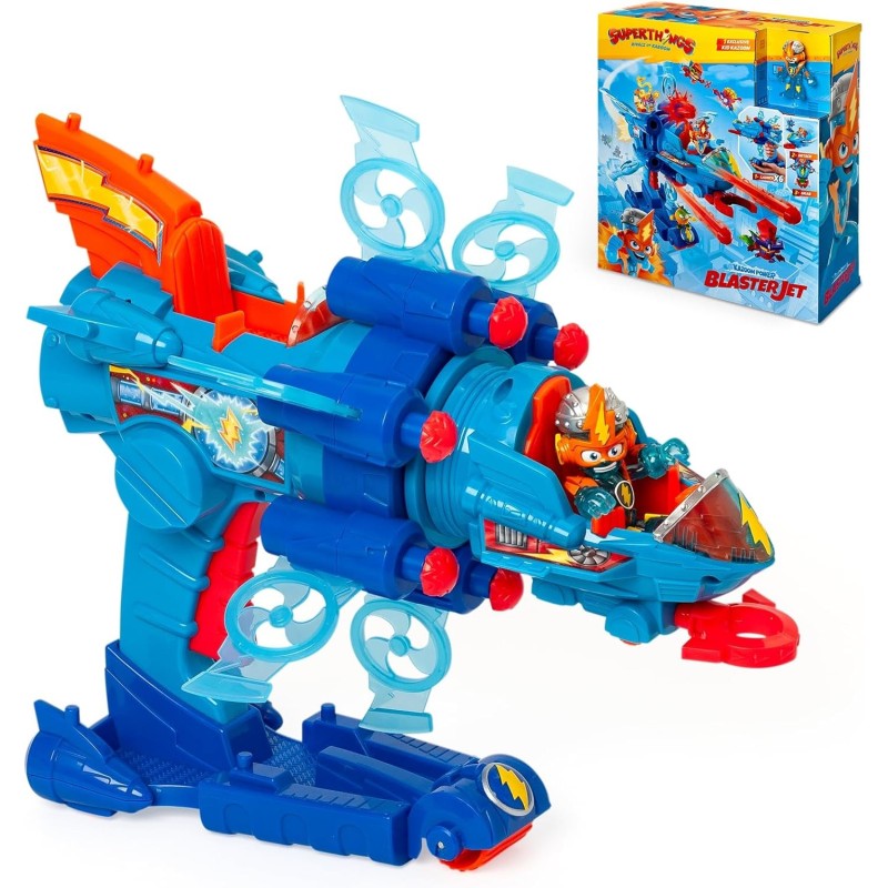 SUPERTHINGS KAZOOM Power – Blaster Jet, Vehículo Multi-acción, Contiene 1 Blaster Jet, 1 Kid Kazoom y 6 Proyectiles