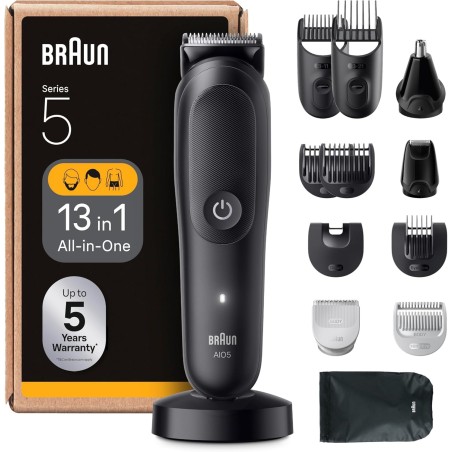 Braun Recortadora AIO5565, 13en1 Para Barba, Pelo, Orejas, Nariz y Cuerpo, 120 Min, Cortapelos Hombre