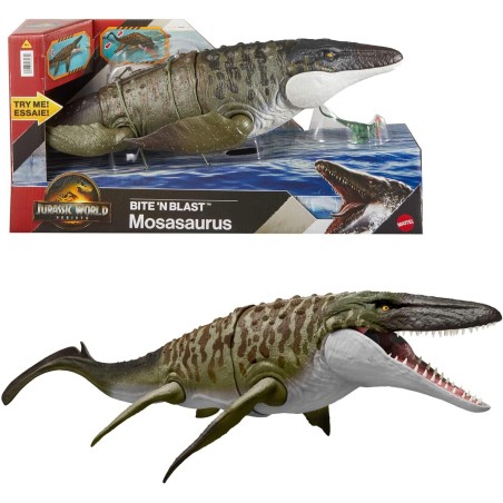 Mattel Jurassic World: El Renacer Mosasaurio Mordedor y minifigura de Dilofosaurio, Mattel JJP80