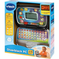 VTech - Diverblack PC, Ordenador Infantil Educativo para niños +3 años 20 actividades aprendizaje pantalla animada