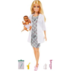 Barbie Doctora pediatra, Muñeca rubia con bebé de juguete y accesorios de consulta Mattel GVK03 edad +3 años