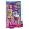 Barbie Skipper Muñeca niñera con Trona, bebé y Accesorios para su Cuidado, edad +3 años Mattel HTK35
