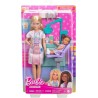 Barbie Dentista Muñeca, con vestido azul y bata de médico, 1 muñeca de niña, mobiliario médico y accesorios, JCR74