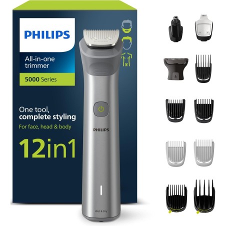 Philips Recortadora de Barba, Máquina Cortar Pelo, Cortapelos Hombre, Kit 12 en 1 Para Cara, Pelo, Orejas, Nariz y Cuerpo,120min