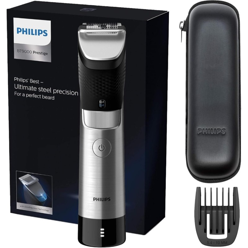 Philips Recortadora de Barba, 30 Posiciones de Longitud, Resistente al agua, 120 min de autonomia, Funda, BT9810/15