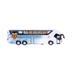 Réplica del autobús Valencia Club de Fútbol. ¡Apertura de puertas laterales y retrofricción! producto oficial longitud 20cm