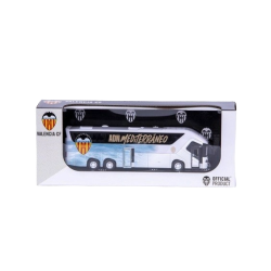 Réplica del autobús Valencia Club de Fútbol. ¡Apertura de puertas laterales y retrofricción! producto oficial longitud 20cm