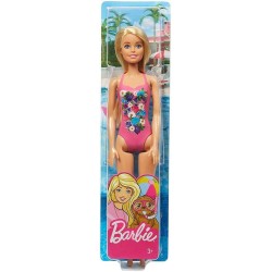 Barbie - Muñeca Fashionista, Playera con bañador Rubia Mattel DWK00 edad +3 años