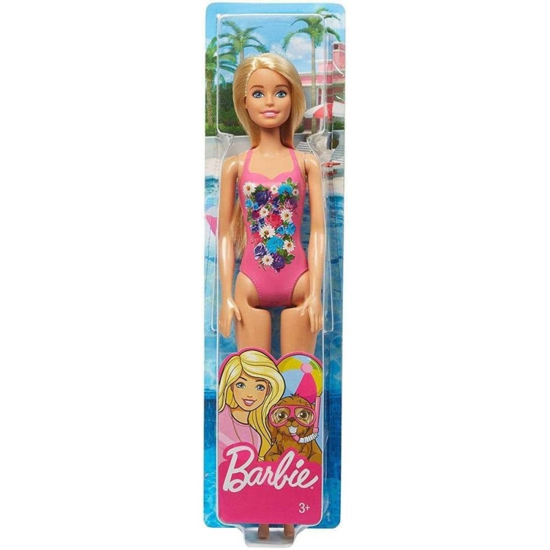 Barbie - Muñeca Fashionista, Playera con bañador Rubia Mattel DWK00 edad +3 años