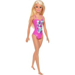 Barbie - Muñeca Fashionista, Playera con bañador Rubia Mattel DWK00 edad +3 años