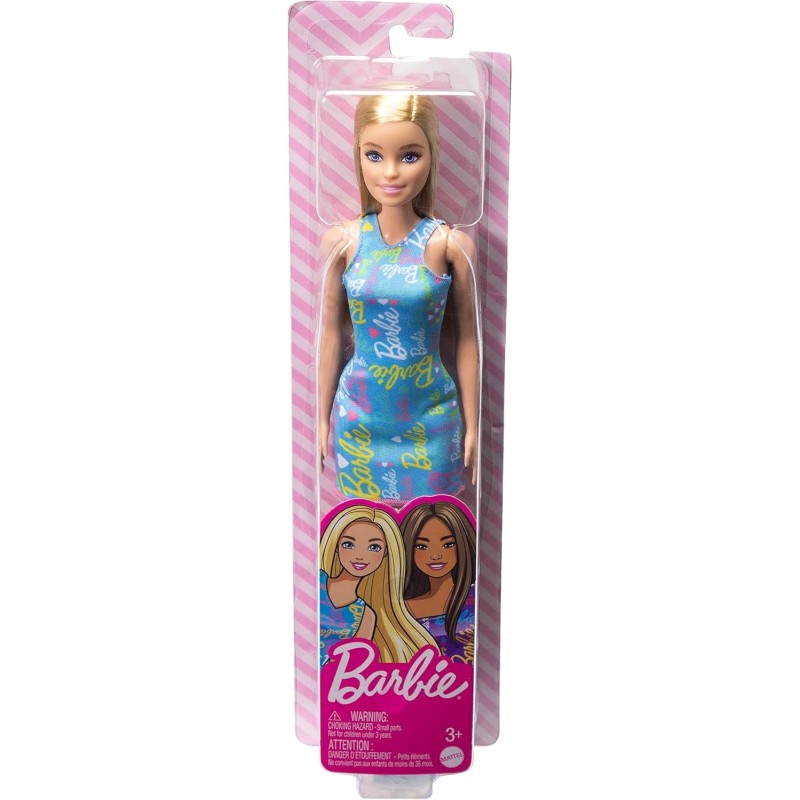 Muñeca Barbie básica rubia con vestido azul Mattel edad +3 años HGM59