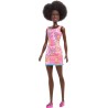 Muñeca Barbie básica morena pelo rizado afro con vestido rosa Mattel edad +3 años HGM58
