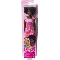 Muñeca Barbie básica morena pelo rizado afro con vestido rosa Mattel edad +3 años HGM58