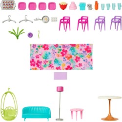 Barbie Casa de muñecas Malibú plegable 2 pisos con 6 habitaciones y muebles, 30 accesorios, +3 años Mattel HCD50