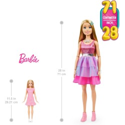 Barbie Muñeca Grande con Cabello Rubio, 71 cm de Alto, con Vestido Rosa y Accesorios, +3 años Mattel HJY02