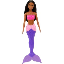 Muñeca Barbie Fantasía Sirena Aleta morada pelo liso moreno y largo Mattel HGR06 edad +3años