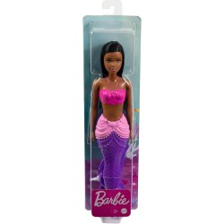Muñeca Barbie Fantasía Sirena Aleta morada pelo liso moreno y largo Mattel HGR06 edad +3años