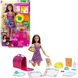Muñeca Barbie Adopta Perritos, Perritos Mascota y Accesorios para cuidarles, +3 años Mattel HKD86