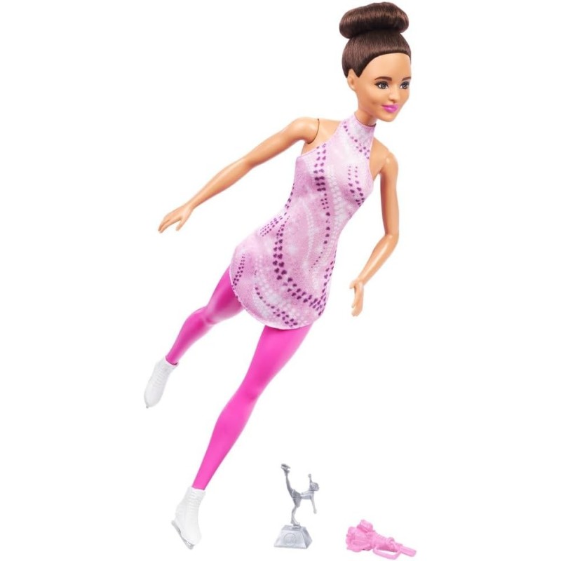Muñeca Barbie Tú puedes ser Patinadora sobre hielo morena con accesorios, +3 años Mattel HRG37