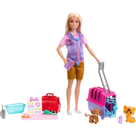 Muñeca Barbie Tú puedes ser Rescatadora y cuidadora de animales y accesorios, +3 años HRG50
