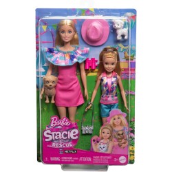 Barbie Pack 2 muñecas Hermanas con Ropa de Verano, Mascotas y Accesorios, Stacie al Rescate, +3 años Mattel HRM09