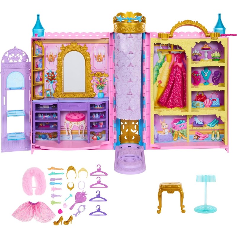 Mattel Disney Princesas Armario portátil, con 2 conjuntos de moda y accedorios +3 años HXC20