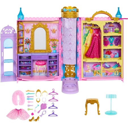 Mattel Disney Princesas Armario portátil, con 2 conjuntos de moda y accedorios +3 años HXC20
