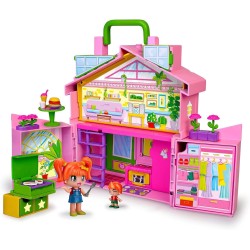 PIN Y PON - Casa Rosa Maletín, con Muchas Habitaciones Diferentes y Accesorios, 4 años, Famosa