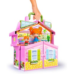 PIN Y PON - Casa Rosa Maletín, con Muchas Habitaciones Diferentes y Accesorios, 4 años, Famosa