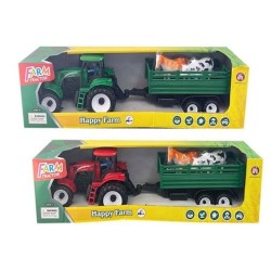 Tractor juguete con remolque y animales color surtido retrofricción edad +3 años longitud aprox 44cm