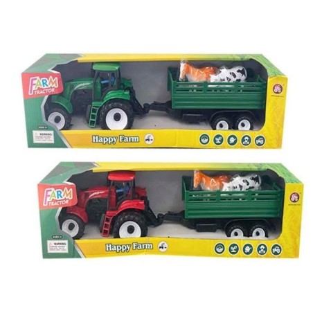 Tractor juguete con remolque y animales color surtido retrofricción edad +3 años longitud aprox 44cm