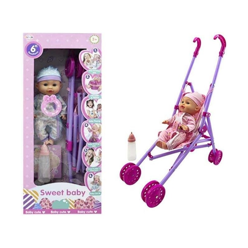 Muñeco bebé con Sillita de paseo coche para bebé juguete funciones 2 modelos surtidos edad +3 años