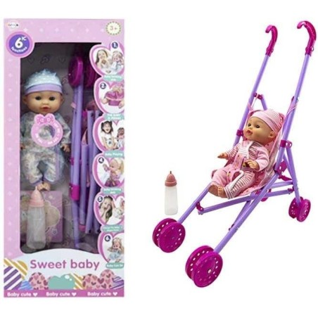 Muñeco bebé con Sillita de paseo coche para bebé juguete funciones 2 modelos surtidos edad +3 años