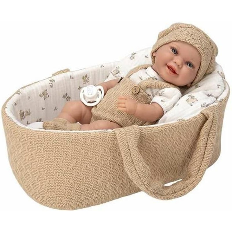 Muñeco bebé juguete Elegance 33cm con capazo Babyto marrón cuerpo vinilo edad +3 años.
