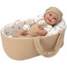 Muñeco bebé juguete Elegance 33cm con capazo Babyto marrón cuerpo vinilo edad +3 años.