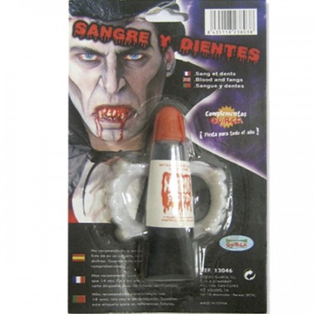 Sangre y dientes de vampiro para disfraz